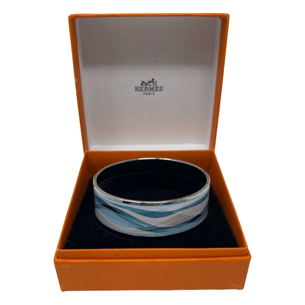 Hermes Blue White Gray Black Enamel Bangle Bracelet